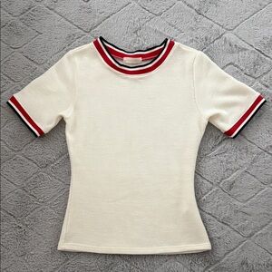 NWOT Cream Short Sleeve Top with Red and Black Trim